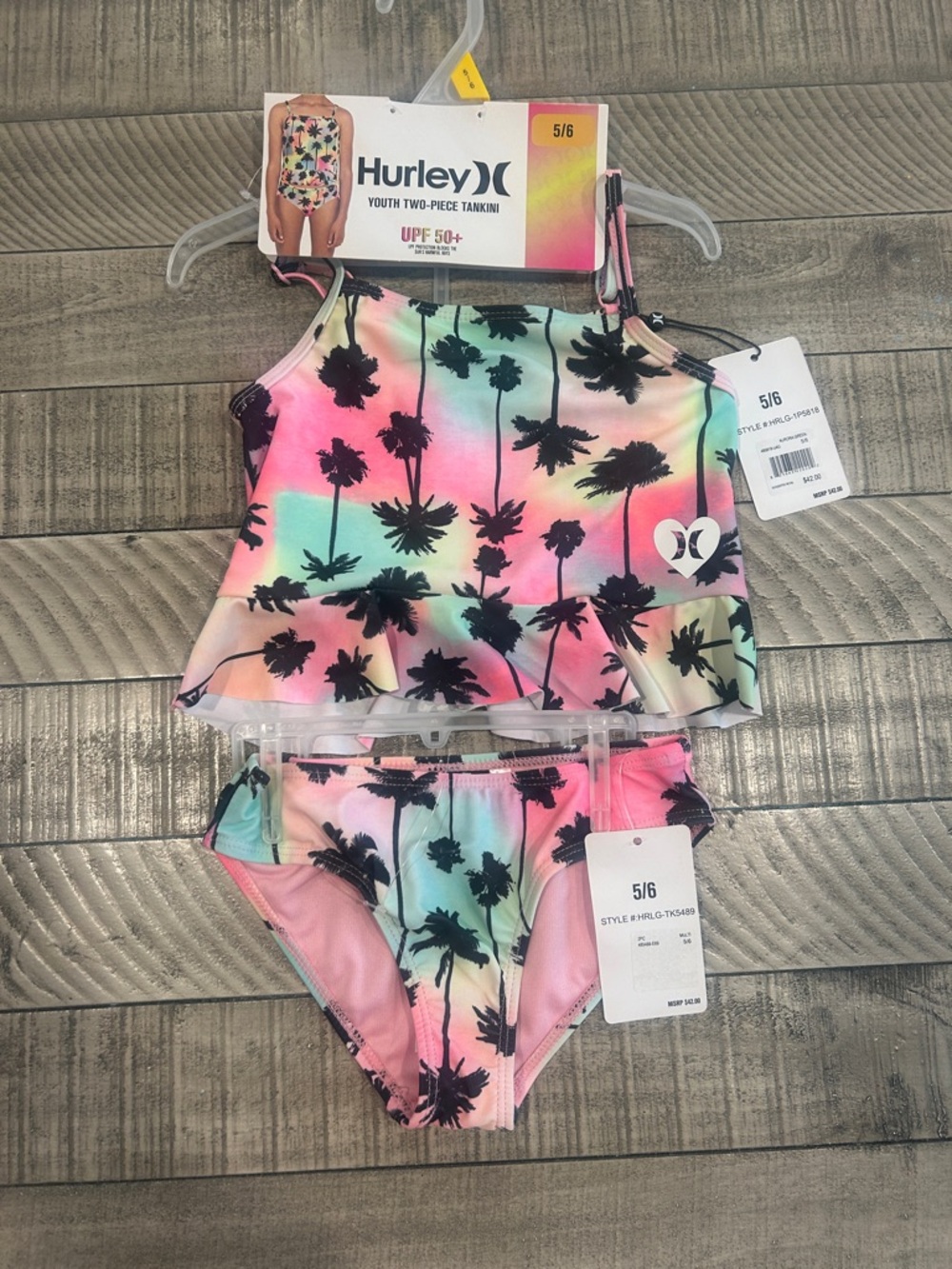 Hurley Girls Rainbow Pastel Tankini with Black Palm Print